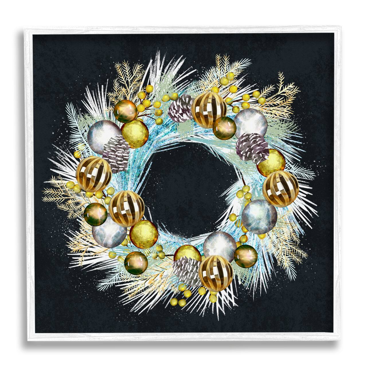 Stupell Industries Gleaming Seasonal Pine Wreath Framed Giclee Art